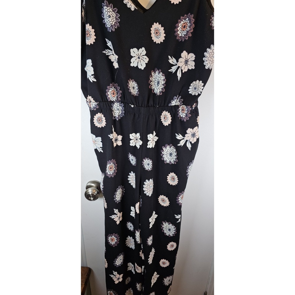 Loft Jumpsuit Womens Black Floral Print Sleeveless Size Medium - Picture 3 of 9